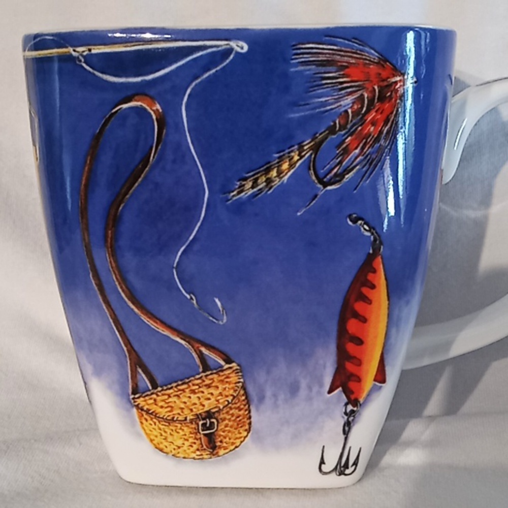 Crown Trent Fine Bone China Square Mug. "Best Fisherman". Flawless Condition. - Picture 3 of 14